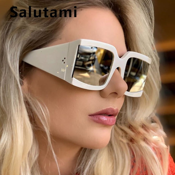 Oversize Square Brand Sunglasses For Women White Silver Mirror Rivet Sun Glasses 2019 Luxury Men Eyewear Female Vintage Wide Leg