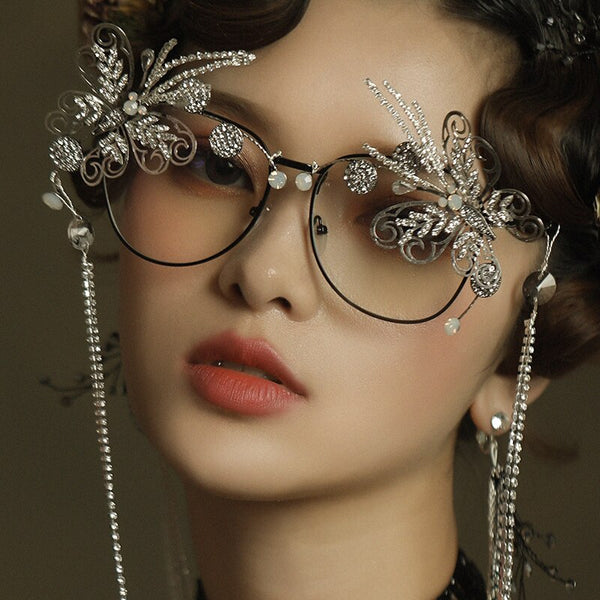 New Alloy Metal Fairy Dream Gothic Vintage Butterfly Rhinestone Tassels Photo Shooting Glasses Cosplay Eyewear Accessories Props