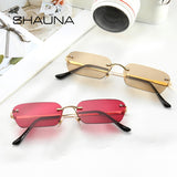 SHAUNA Fashion Rimless Sunglasses Trending Clear Red Blue Yellow Men Square Shades