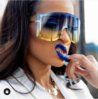 Fashion Oversized Blue Yellow Gradient Sunglasses Women 2019 Luxulry Brand Designer Red Rimless Metal Female Sun Glasses Shades