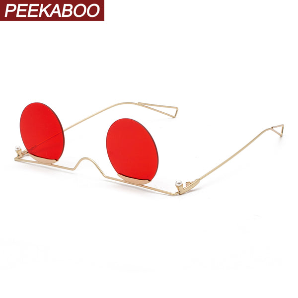 Peekaboo mens round sunglasses vintage party red gold circle frameless sun glasses for women gold metal uv400